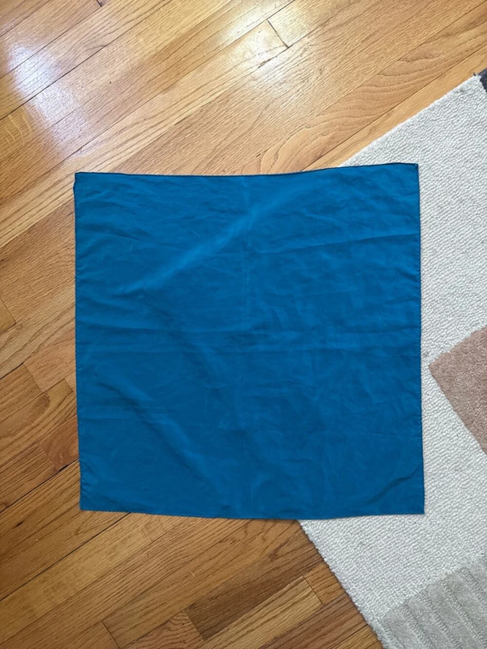 Teal blue silky vintage square scarf handkerchief